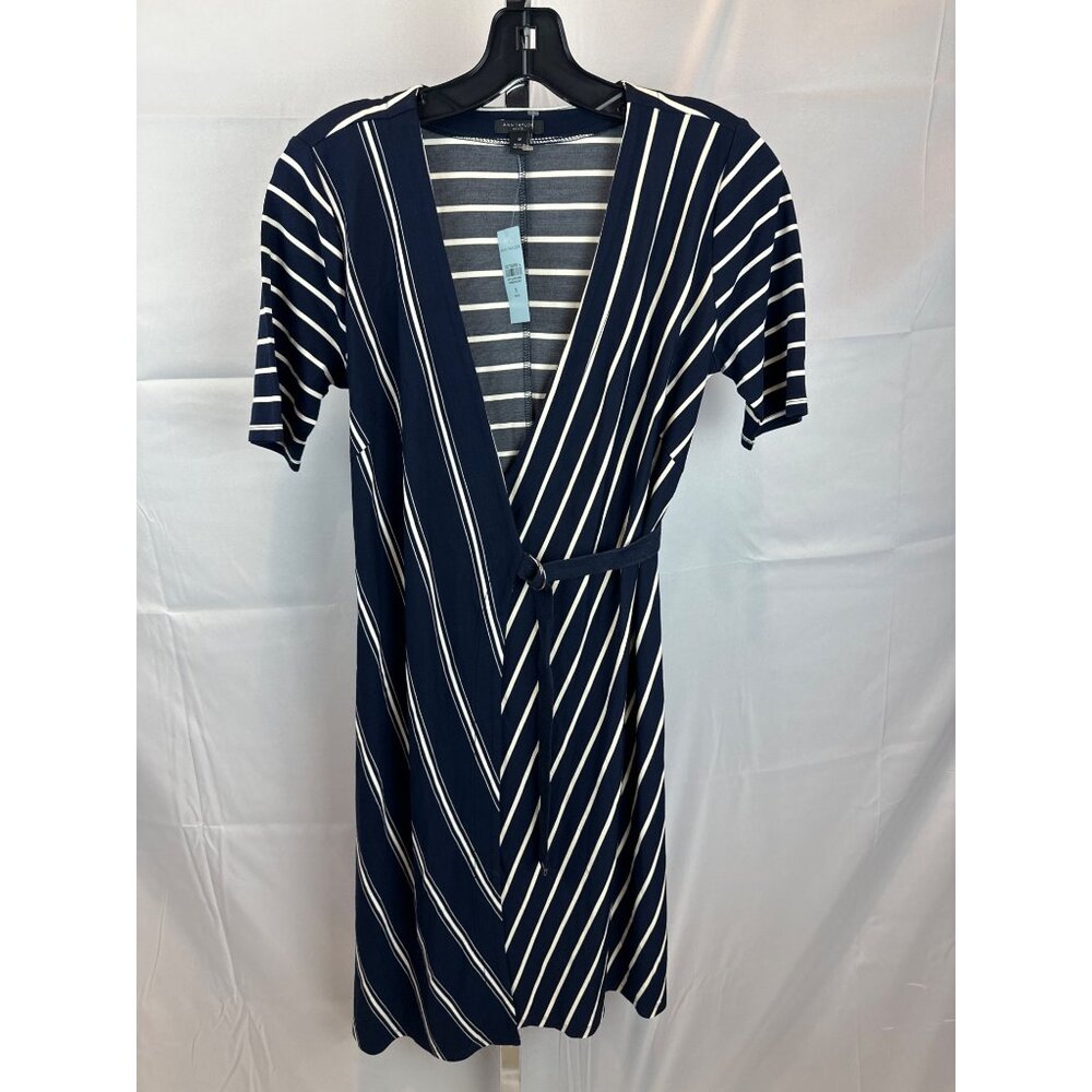 NWT Ann Taylor Petite Navy & White Striped Wrap Dress SP Rayon/Nylon/Spandex